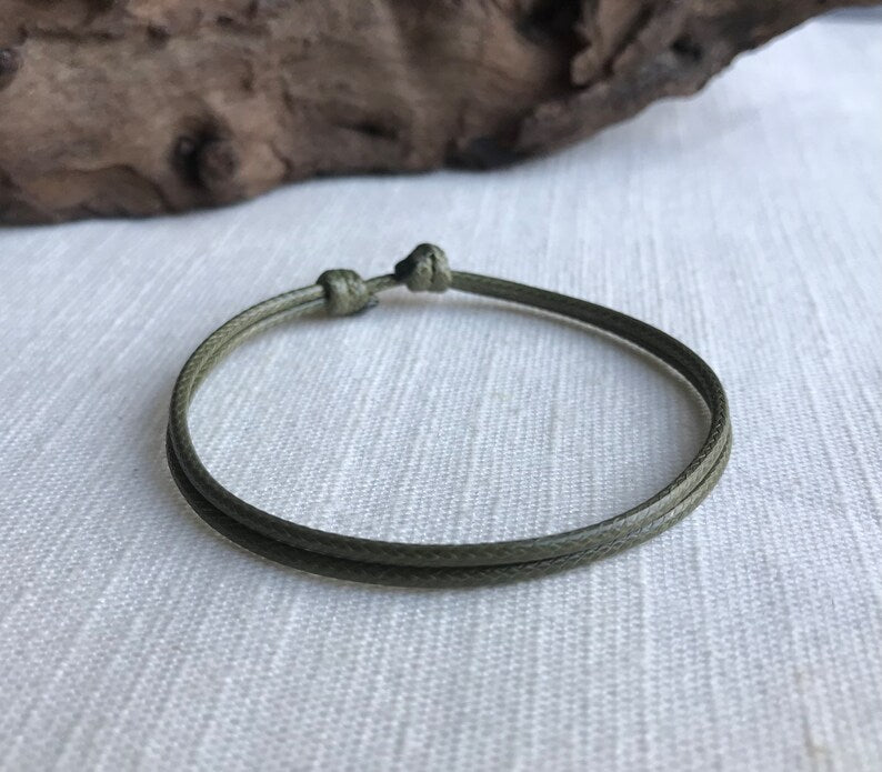 Olive Green 1.5mm Water Resistant Adjustable Cord Bracelet or Anklet Unisex