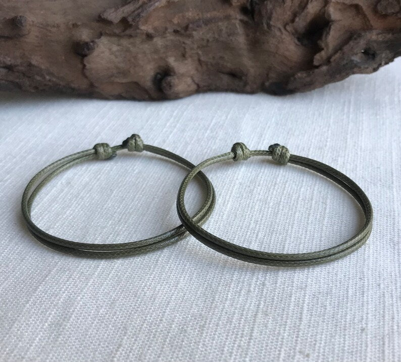 Olive Green 1.5mm Water Resistant Adjustable Cord Bracelet or Anklet Unisex