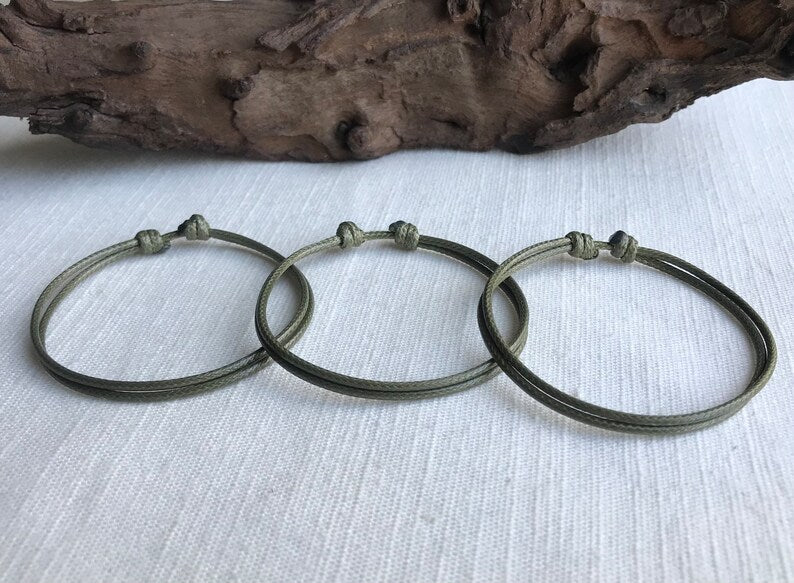 Olive Green 1.5mm Water Resistant Adjustable Cord Bracelet or Anklet Unisex