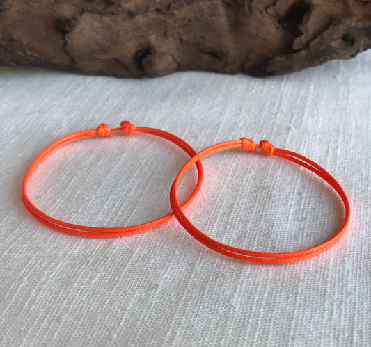 Orange 1mm Water Resistant Waxed Cord Adjustable Bracelet or Anklet Set Unisex Friendship Couple's