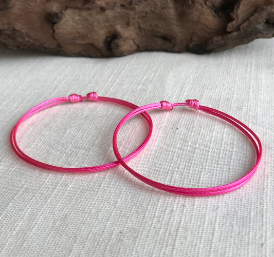 Pink 1mm Water Resistant Waxed Cord Adjustable Bracelet or Anklet Set Unisex Friendship Couple's