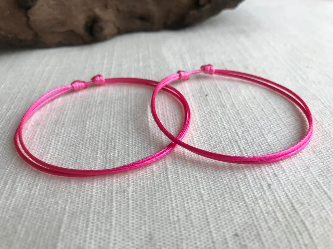 Pink 1mm Water Resistant Waxed Cord Adjustable Bracelet or Anklet Set Unisex Friendship Couple's