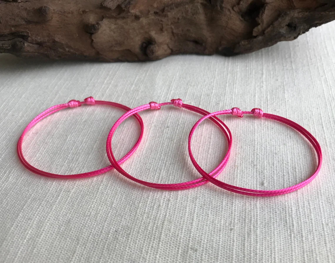 Pink 1mm Water Resistant Waxed Cord Adjustable Bracelet or Anklet Set Unisex Friendship Couple's