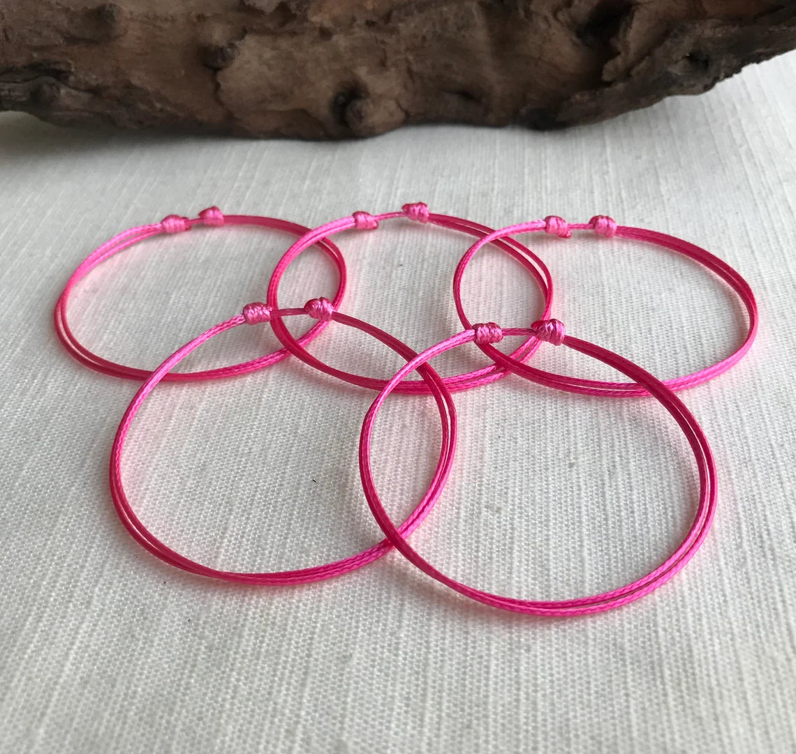 Pink 1mm Water Resistant Waxed Cord Adjustable Bracelet or Anklet Set Unisex Friendship Couple's