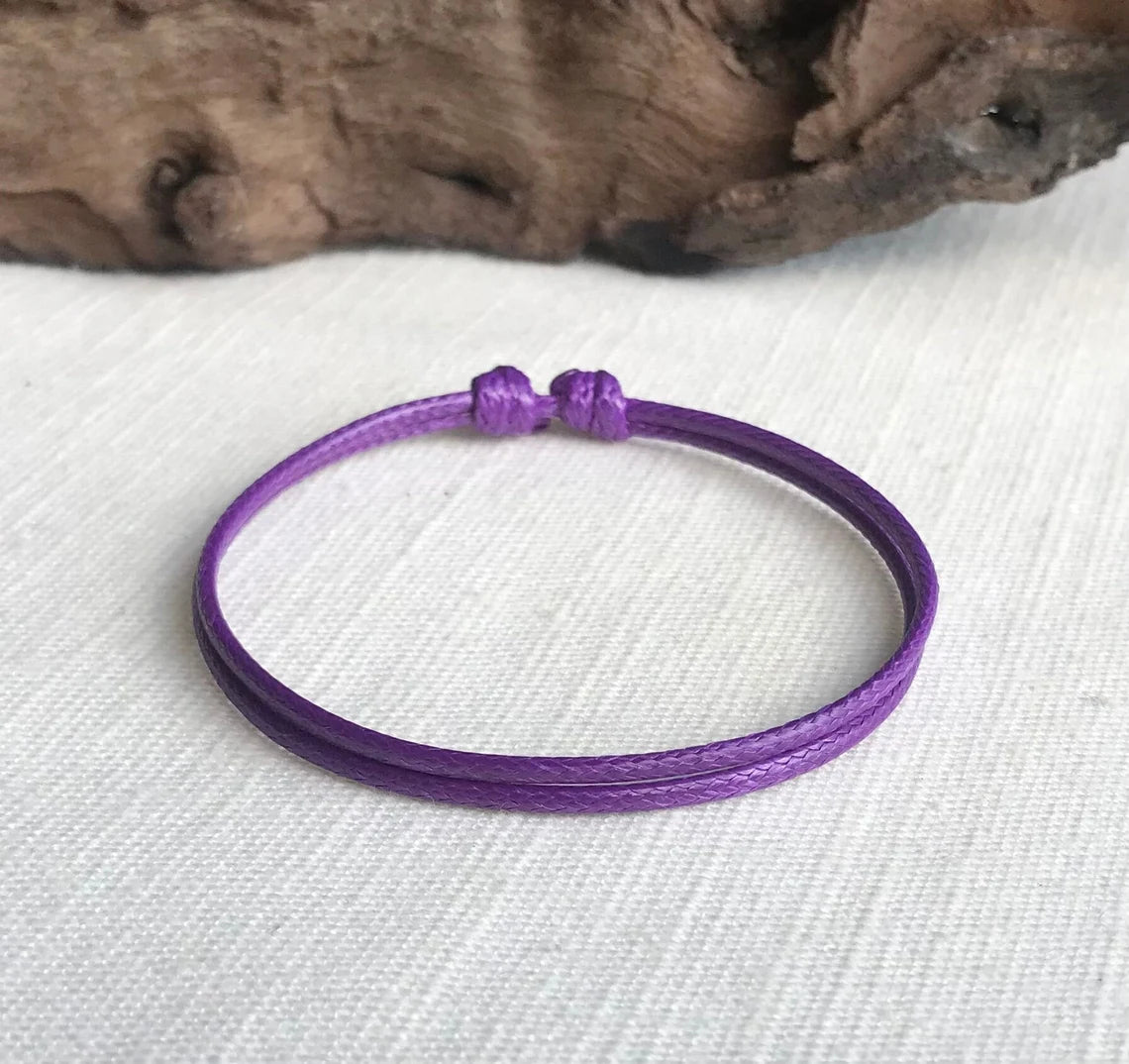 Purple 1.5mm Water Resistant Adjustable Cord Bracelet or Anklet Unisex