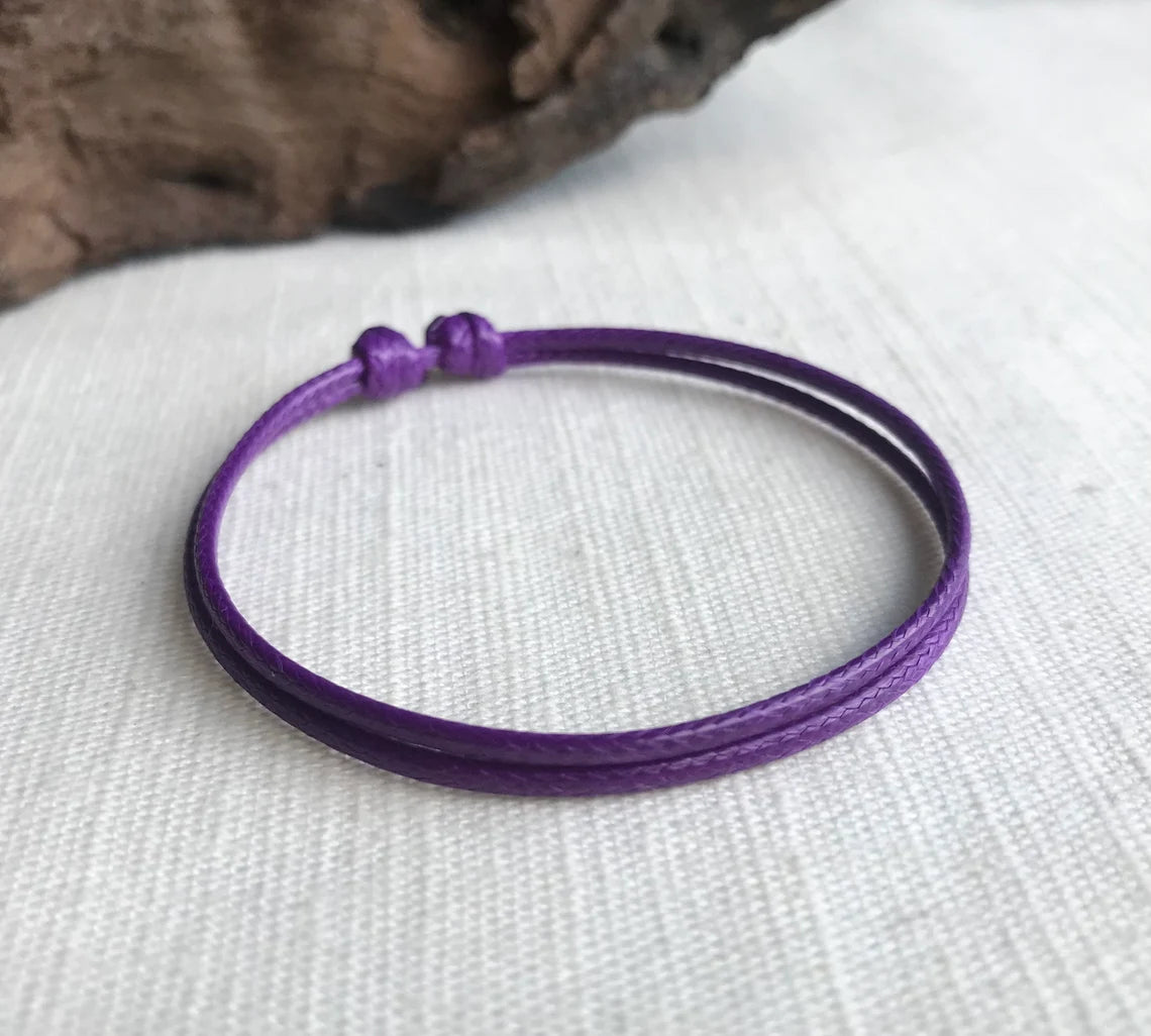 Purple 1.5mm Water Resistant Adjustable Cord Bracelet or Anklet Unisex