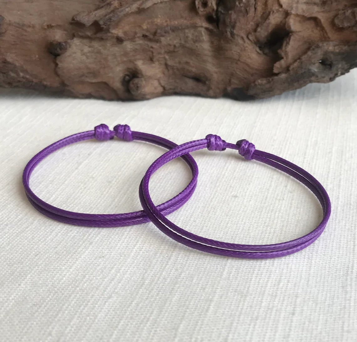 Purple 1.5mm Water Resistant Adjustable Cord Bracelet or Anklet Unisex