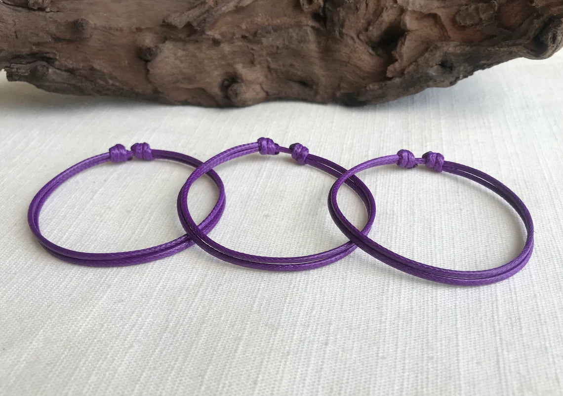 Purple 1.5mm Water Resistant Adjustable Cord Bracelet or Anklet Unisex