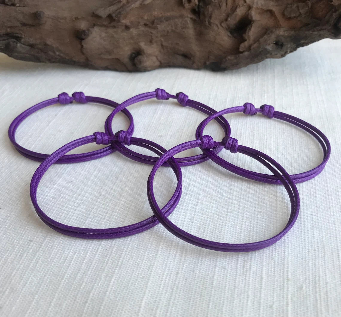 Purple 1.5mm Water Resistant Adjustable Cord Bracelet or Anklet Unisex