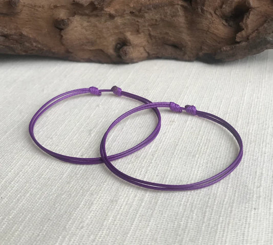 Purple 1mm Water Resistant Waxed Cord Adjustable Bracelet or Anklet Set Unisex Friendship Couple's