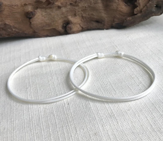 White 1mm Waterproof Waxed Cord Adjustable Bracelet or Anklet Set Unisex Friendship Couple's
